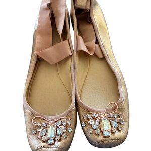 Jessica Simpson Rose Gold Ballet Flats with Rhinestone Accents